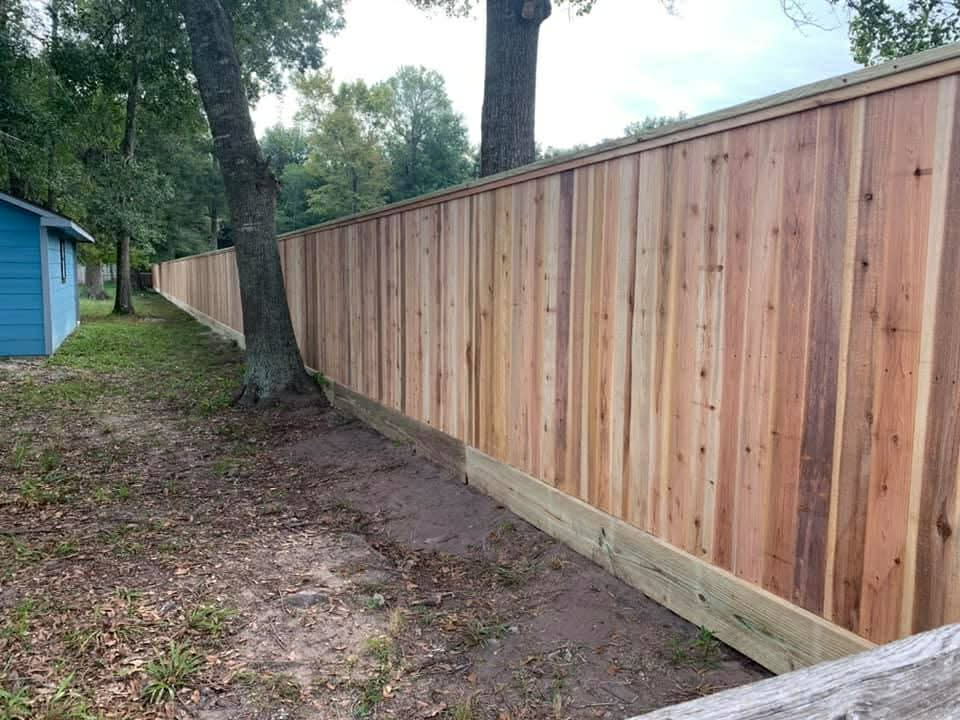 Long Cedar Fence with Cap Rail